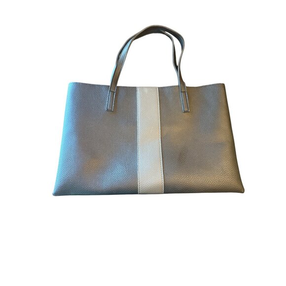 Vince Camuto Pebbled Leather Tote Bag Black & Gray Classic Minimalist Career - Picture 3 of 4